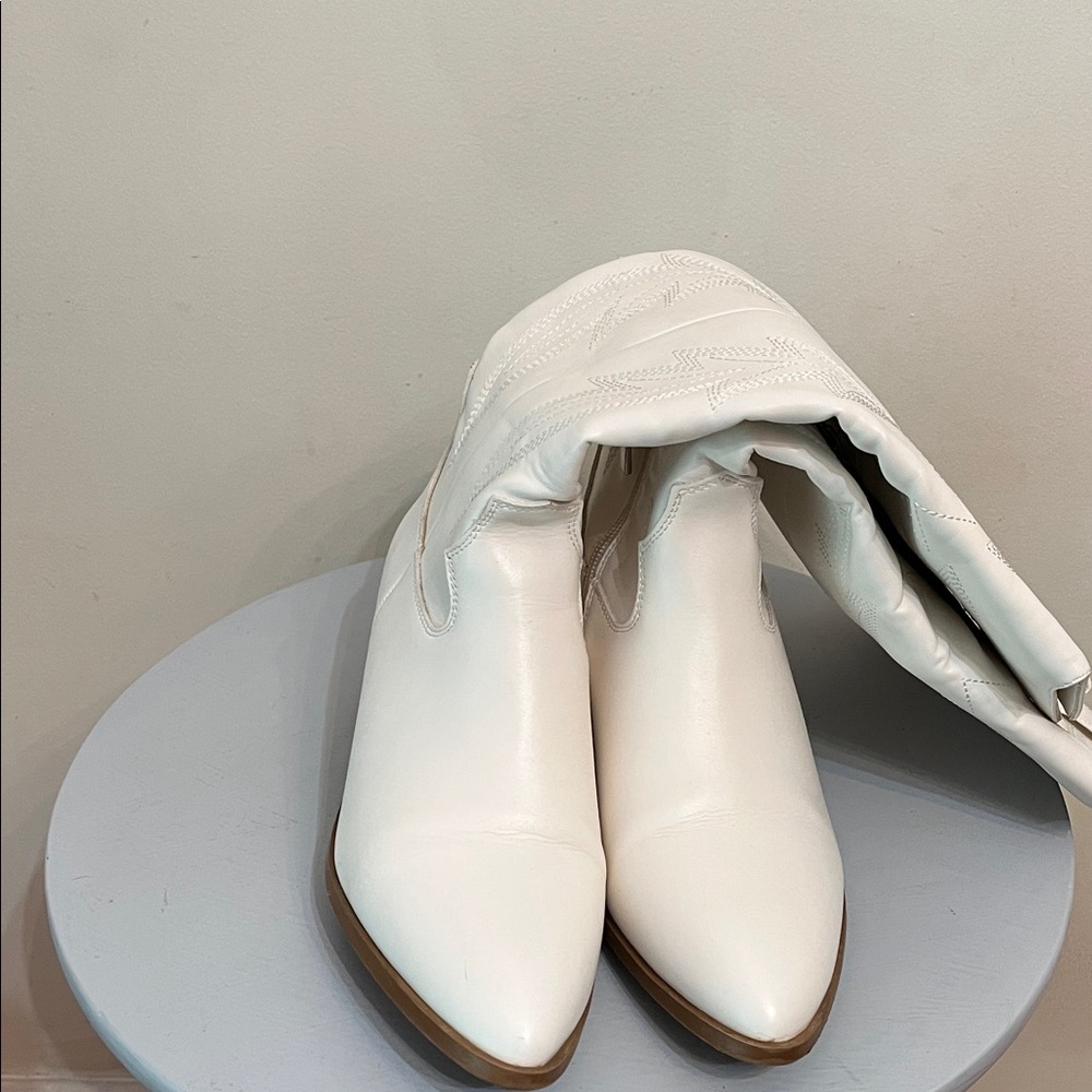 Lisyiiz White Leather Women's Cowboy Boots